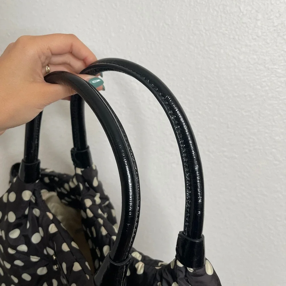 Kate Spade New York Black White Polka Dot Quilted Nylon Tote Shoulder Bag